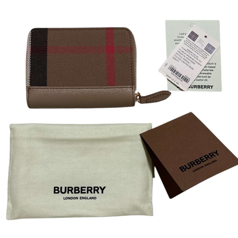 New Burberry Check Chestnut Beige Zip-around  Wallet.